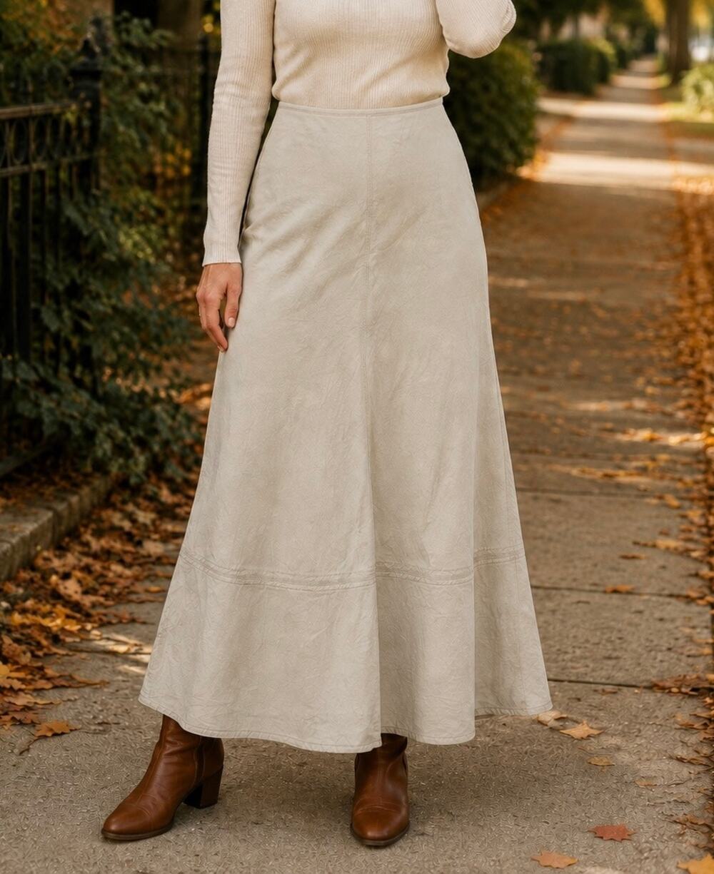 NIC+ZOE Linen Blend Maxi Skirt Women’s 12 Beige Flared A-Line Side Zip